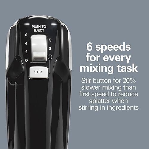 Miniatura 2 de Hamilton Beach Batidora de mano eléctrica, 6 velocidades + botón de agitación, 300 vatios de potencia máxima para una mezcla potente, incluye
