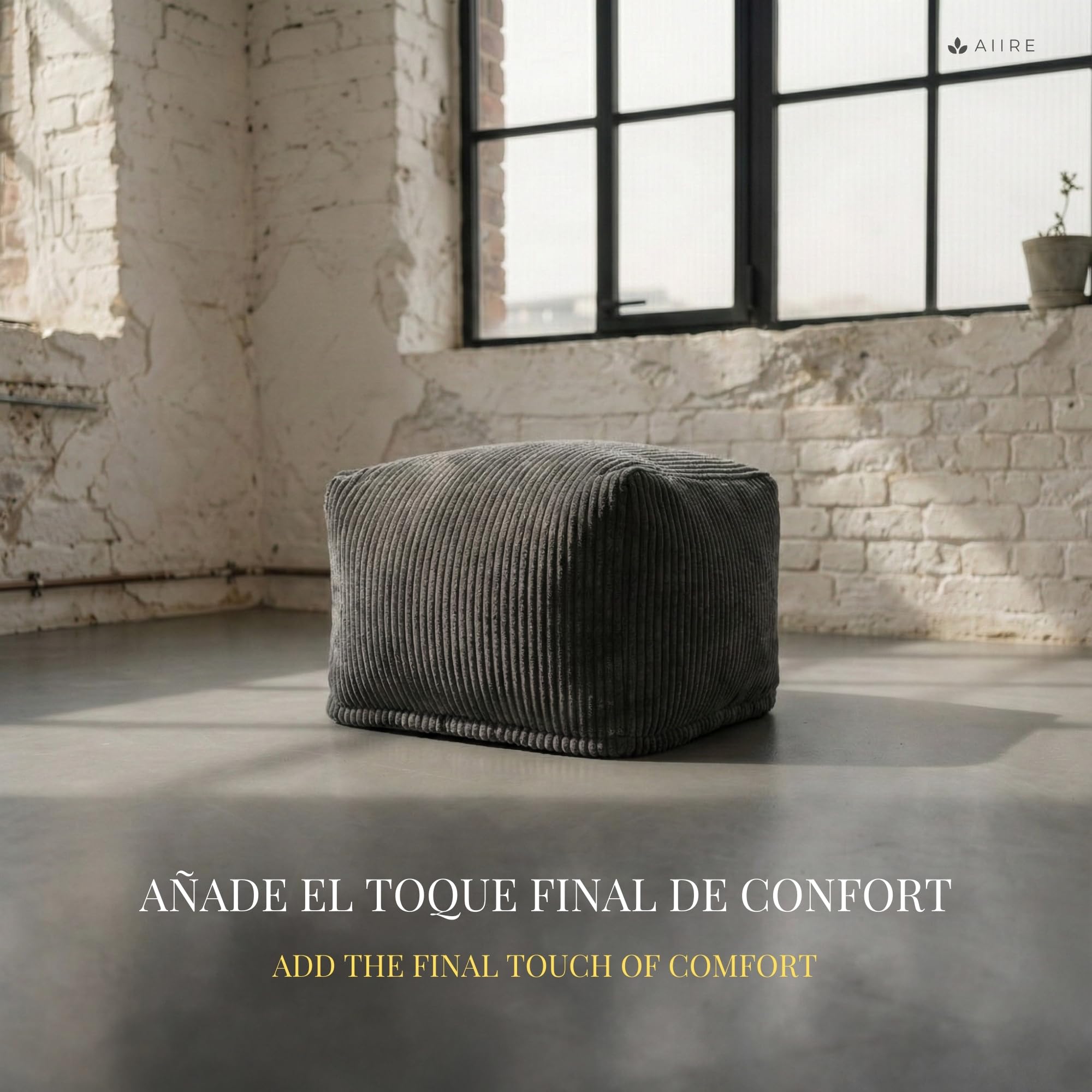 Aiire Sillón Puff con Relleno Incluido - Puf Salon, Dormitorio y Habitación Juvenil Moderno - Funda en Pana Premium Desenfundable y Lavable - Puff Reposapiés Rectangular [50x40x30]