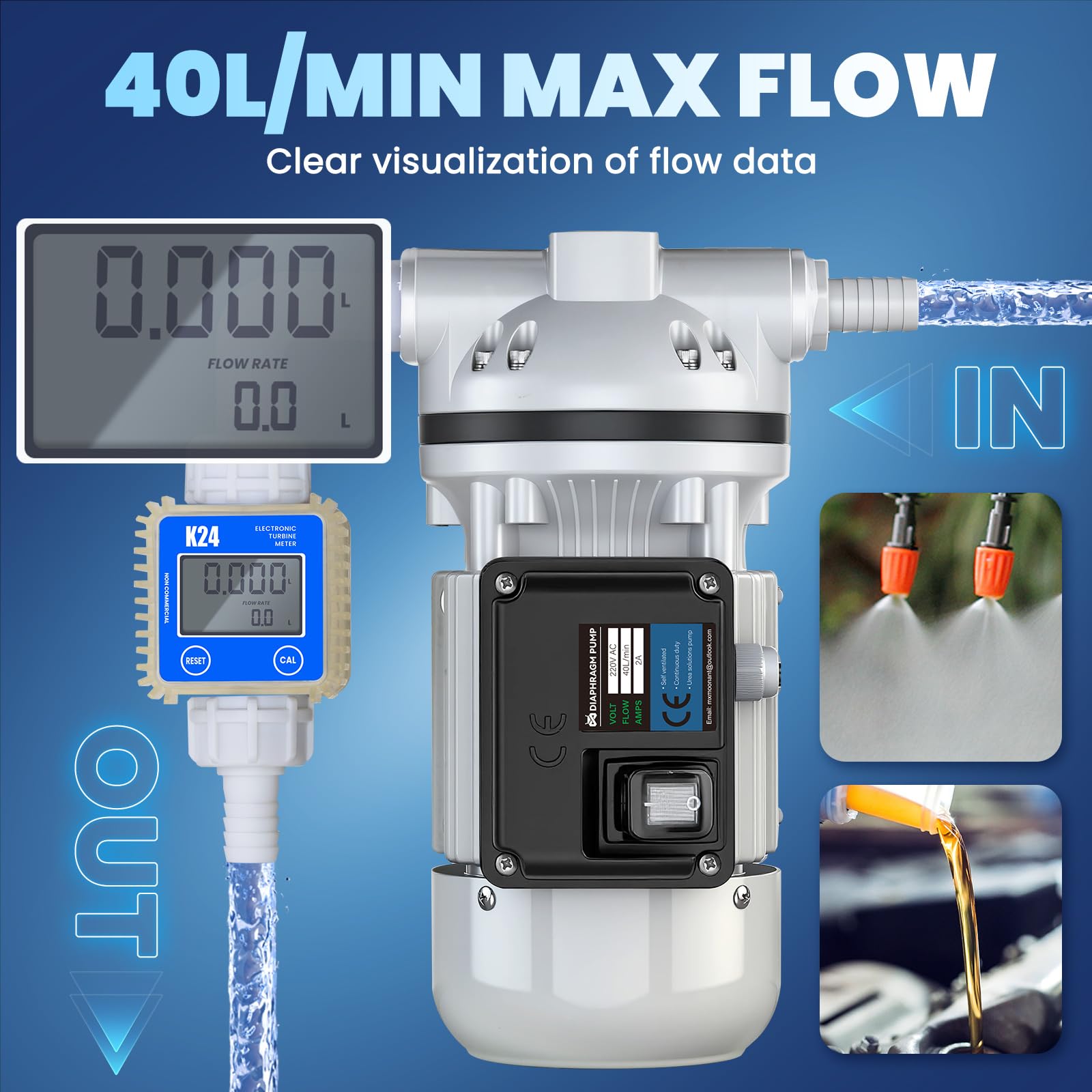 Mxmoonant DEF Transferpumpen-Set, 40 l/min 230V selbstansaugend, mit Durchflussmesser, Zapfpistole & EPDM-Schlauch für IBC-Container (EU-Stecker)