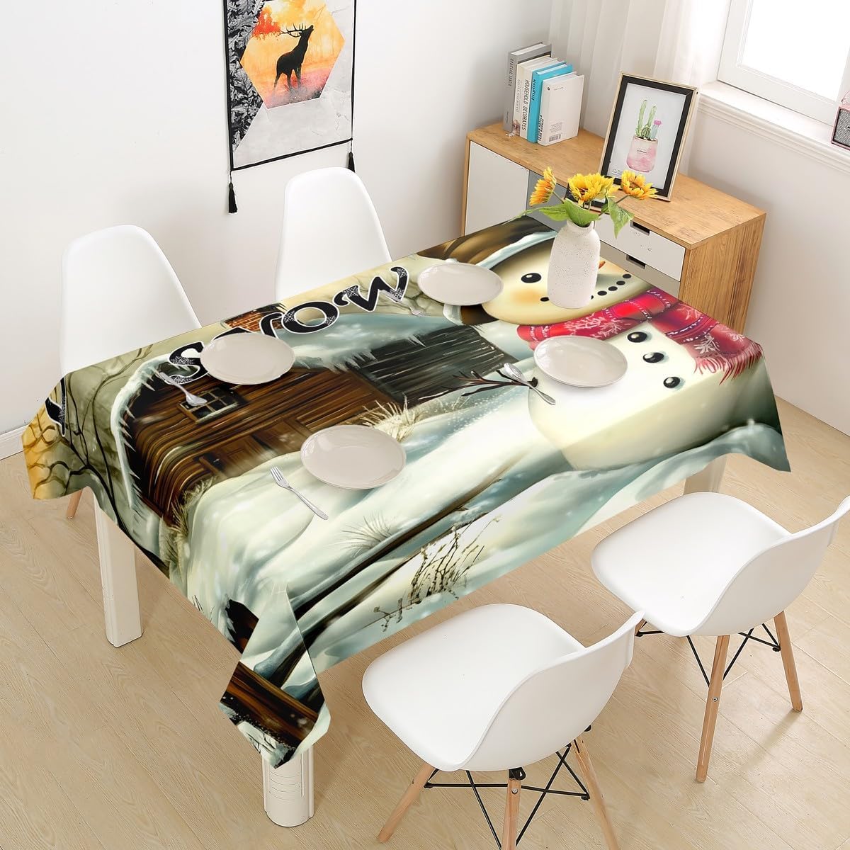 Tovaglia Antimacchia Rettangolare Simpatico Pupazzo di Neve, Tovaglie da Tavolo Impermeabile Poliestere Inverno 3D, per Natalizia Cucina Feste Giardino, 200x200 cm A/B2976