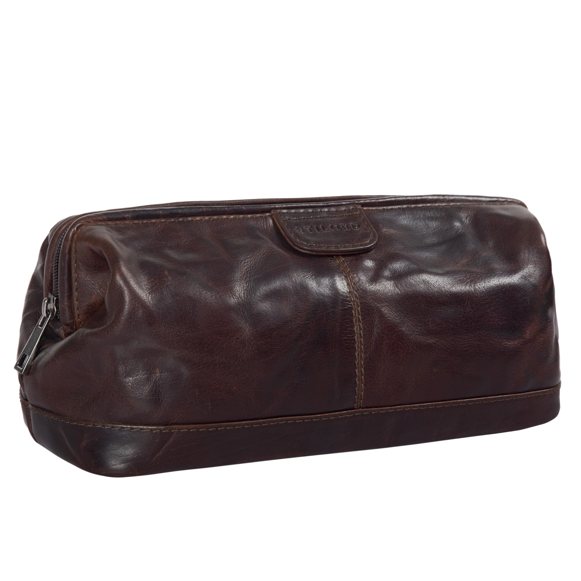 STILORD 'Laurin' Bolsa de Aseo de Piel Vintage para Hombre y Mujer Neceser para Viaje Vacaciones Maquillaje Bolso Organizador para baño de auténtico Cuero Color:Negro