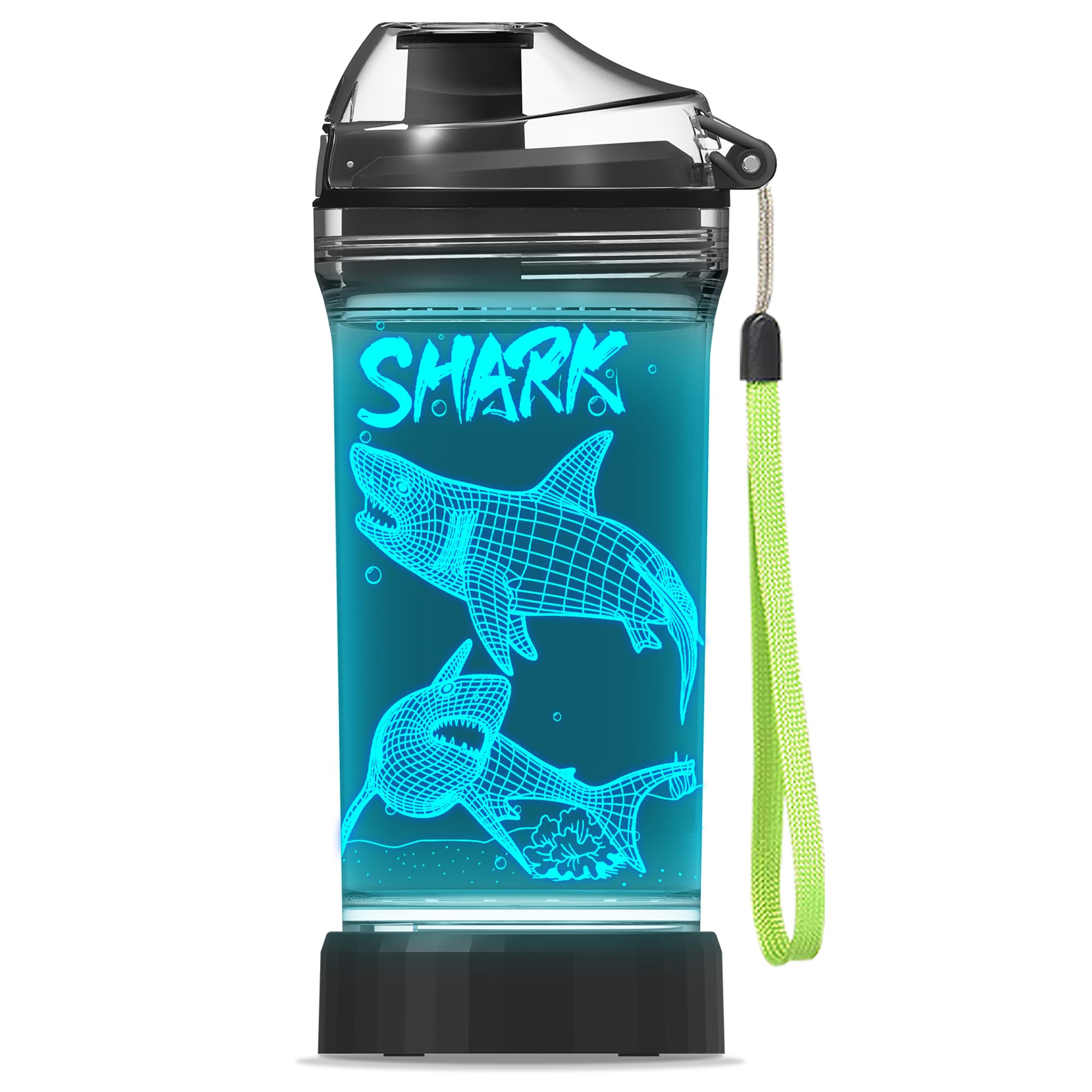 Shark Gifts, Light Up Kids Water Bottle with 3D Ocean Animal Design-14 OZ Tritan BPA Free - Cool Drinking Cups Gift for School Kids Baby Boy Girl Child