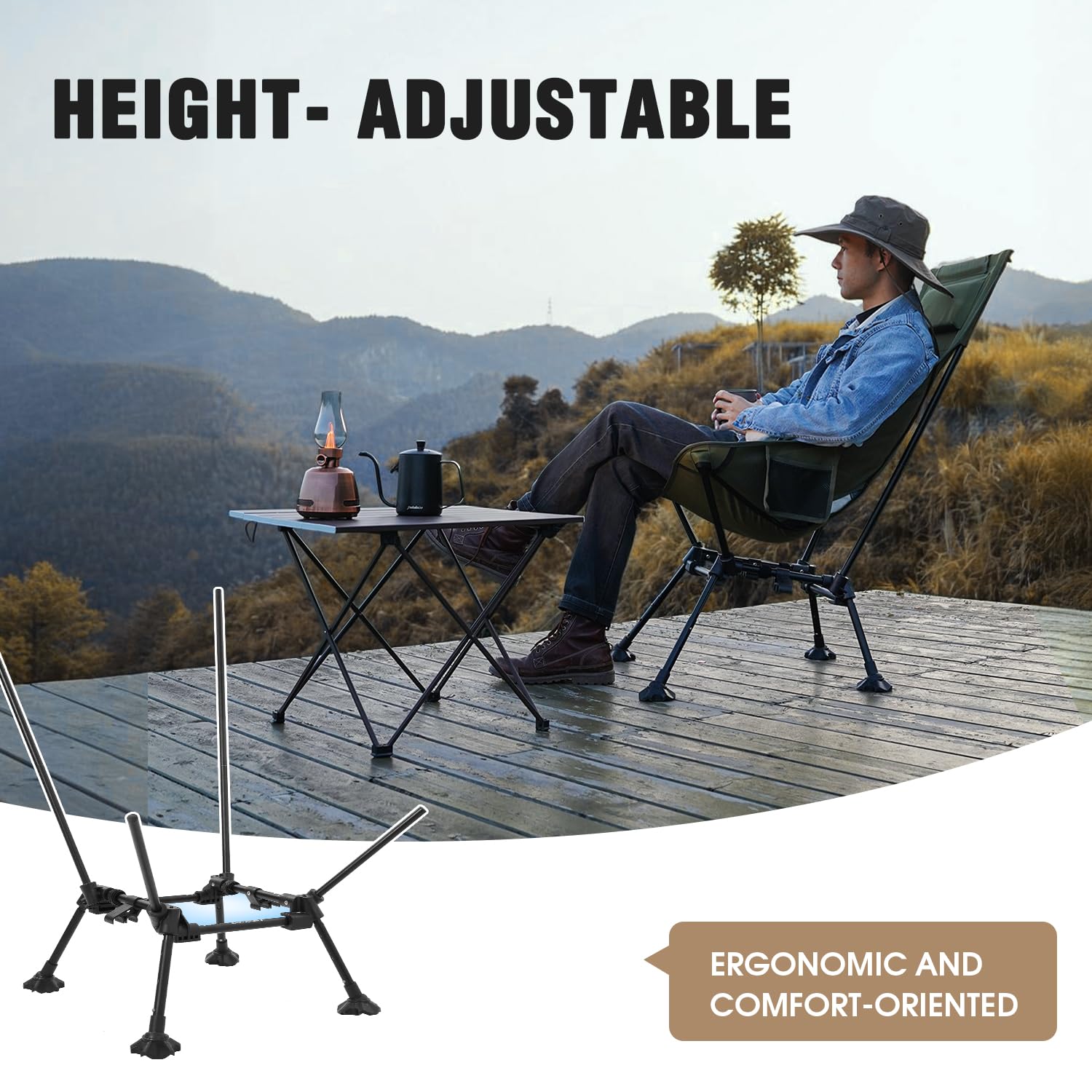 Camping Chair MOON LENCE High Back Folding s, Adjustable Height