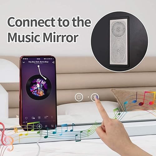 Miniatura 2 de Hansong Espejo de tocador grande de 32 x 23 pulgadas con control Bluetooth selfie, espejo de Hollywood ultra delgado con 18 bombillas, espejo de