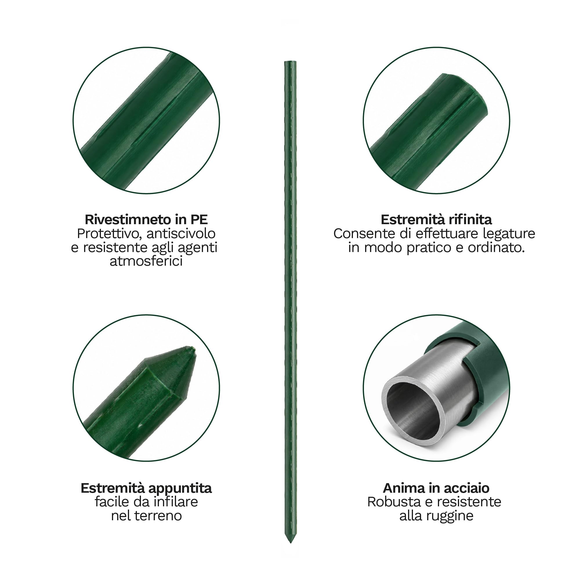 25 Paletti in Acciaio per Piante e Orto – Bastoni di Supporto Resistenti per Rampicanti, Recinzioni e Tutori Giardino – Stecche per Piante Varie Misure - 180 cm – Ø 16 mm