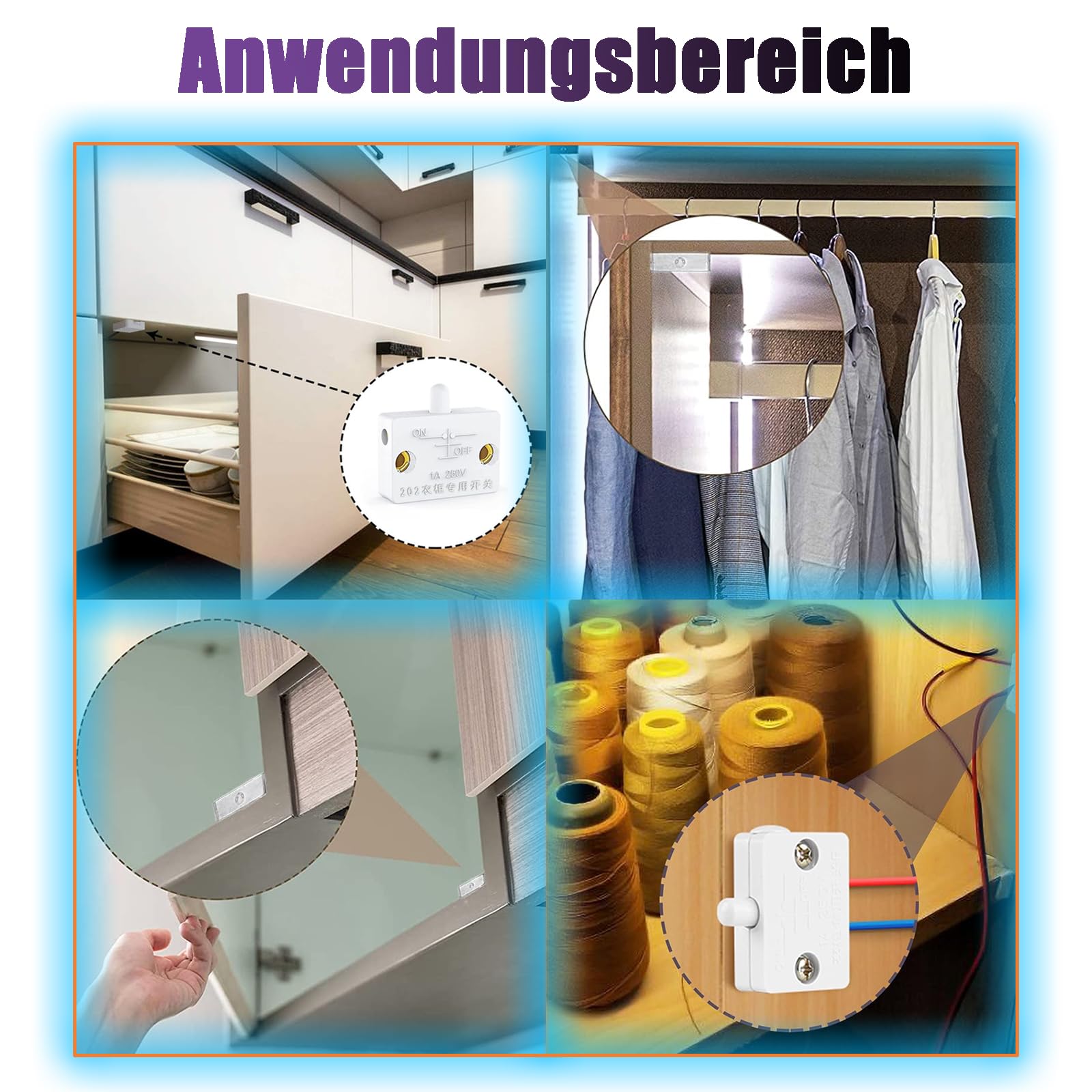 4x Schrankschalter 230V – Türkontaktschalter, Normalerweise Geschlossen, Für Möbel, Truhen, Lichtsteuerung, Einfache Montage