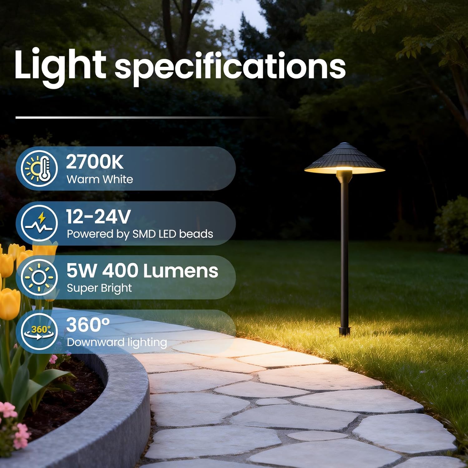 ZZXX All-in-One Low Voltage Landscape Lighting Kit 12-Pathway Lights with 96W Transformer, 5W LED Landscape Lighting Low Voltage 12-24V,IP66 Waterproof Outdoor Lights 2700K for Yard Patio Walkway