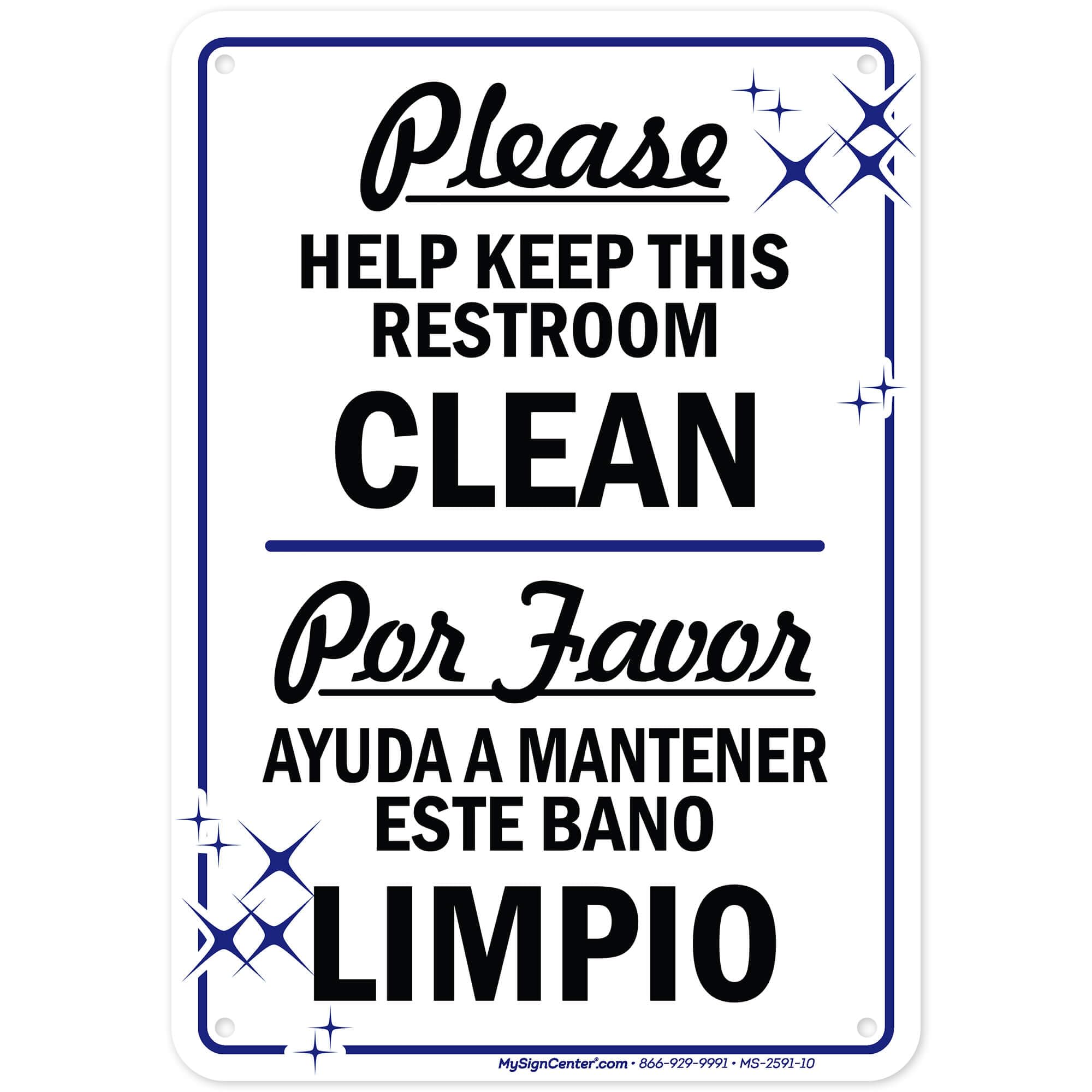 Please Help Keep This Restroom Clean Sign, Bilingual English and Spanish, 7x10 Inches, Rust Free .040 Aluminum, Fade Resistant, Made in USA by My Sign
