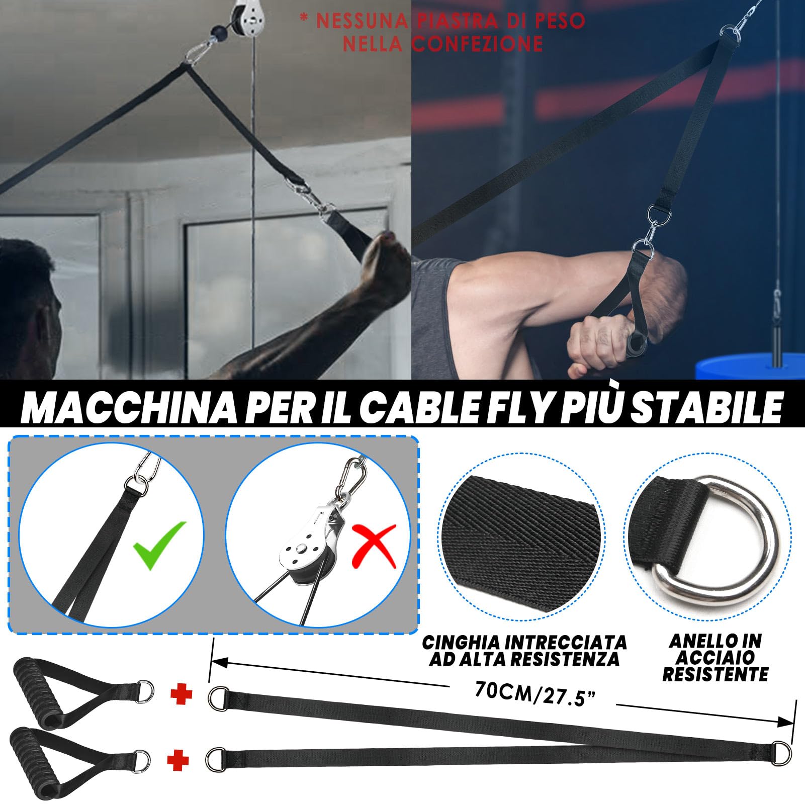 Lyndwin Carrucola Per Palestra Domestica – Con Maniglie D, Corda Tricipiti E Barra Dritta, Carico Fino A 130 Kg