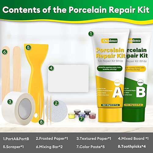 Miniatura 7 de Kit de reparación de porcelana, kit de reparación de bañera y azulejos, color blanco, kit de reparación de fibra de vidrio impermeable para fibra de