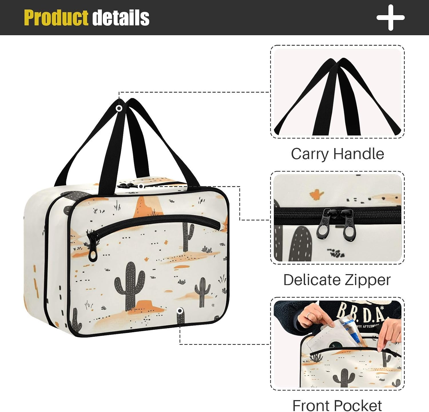 Western Cowboy Boho Cactus Cowboy Vast Wilderness_3 Hanging Travel Bag for Women with Hook, Designer Multifunctional Skincare Bag for Trip Essentials Traveling Porta cosmeticos Mujer para, Western image 4