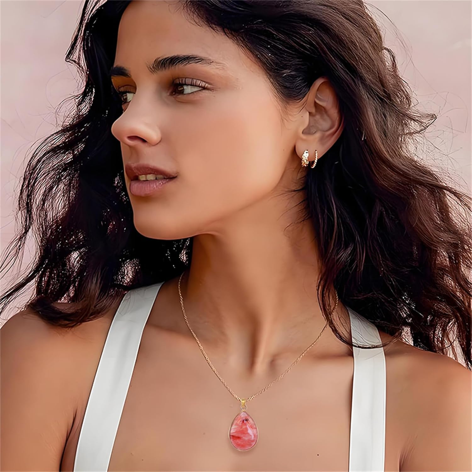 Gemstone Teardrop Necklace for Women Natural Healing Stone Pendant Necklace Turquoise Jade Amethyst Necklace Lucky Jewelry Gifts for Wedding Birthday - Image 4