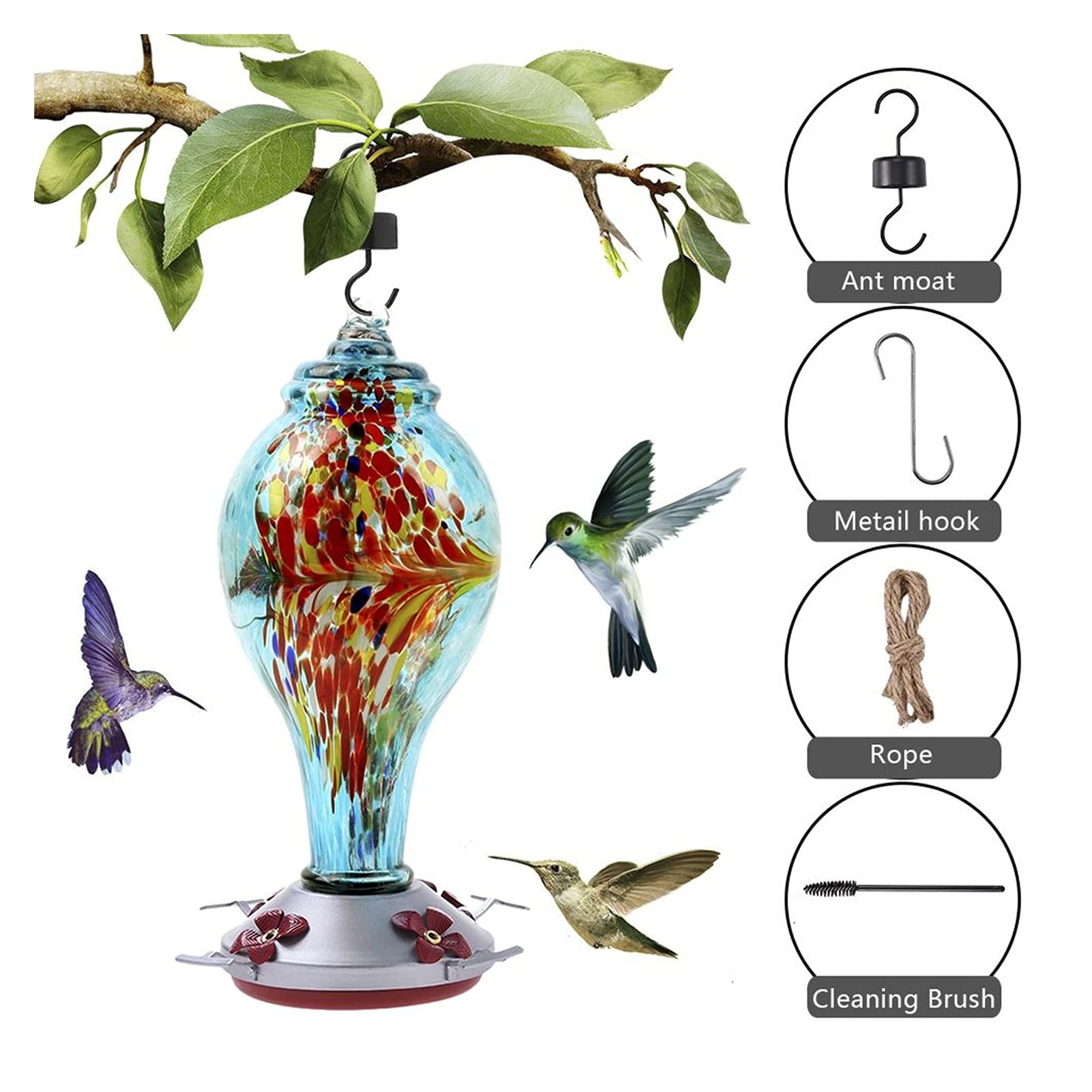 Alimentador manual de colibrí alimentador de néctar libre patio patio ventana pájaro alimentador de alimentos bebedero comedero para pájaros colgante para decoración de patio de jardín (Color : rojo)