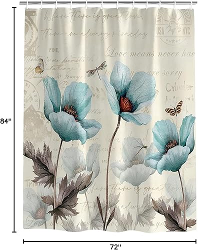 Miniatura 10 de Cortina de ducha impermeable, diseño retro, con 12 ganchos, diseño floral, mariposa, libélula, con 12 ganchos, cortinas de baño para casa rural,