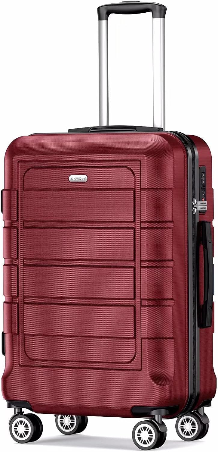 SHOWKOO Carry-On Luggage PC+ABS Durable Hardside Suitcase with Spinner Wheels TSA LOCK, 20-Inch, Red Wine