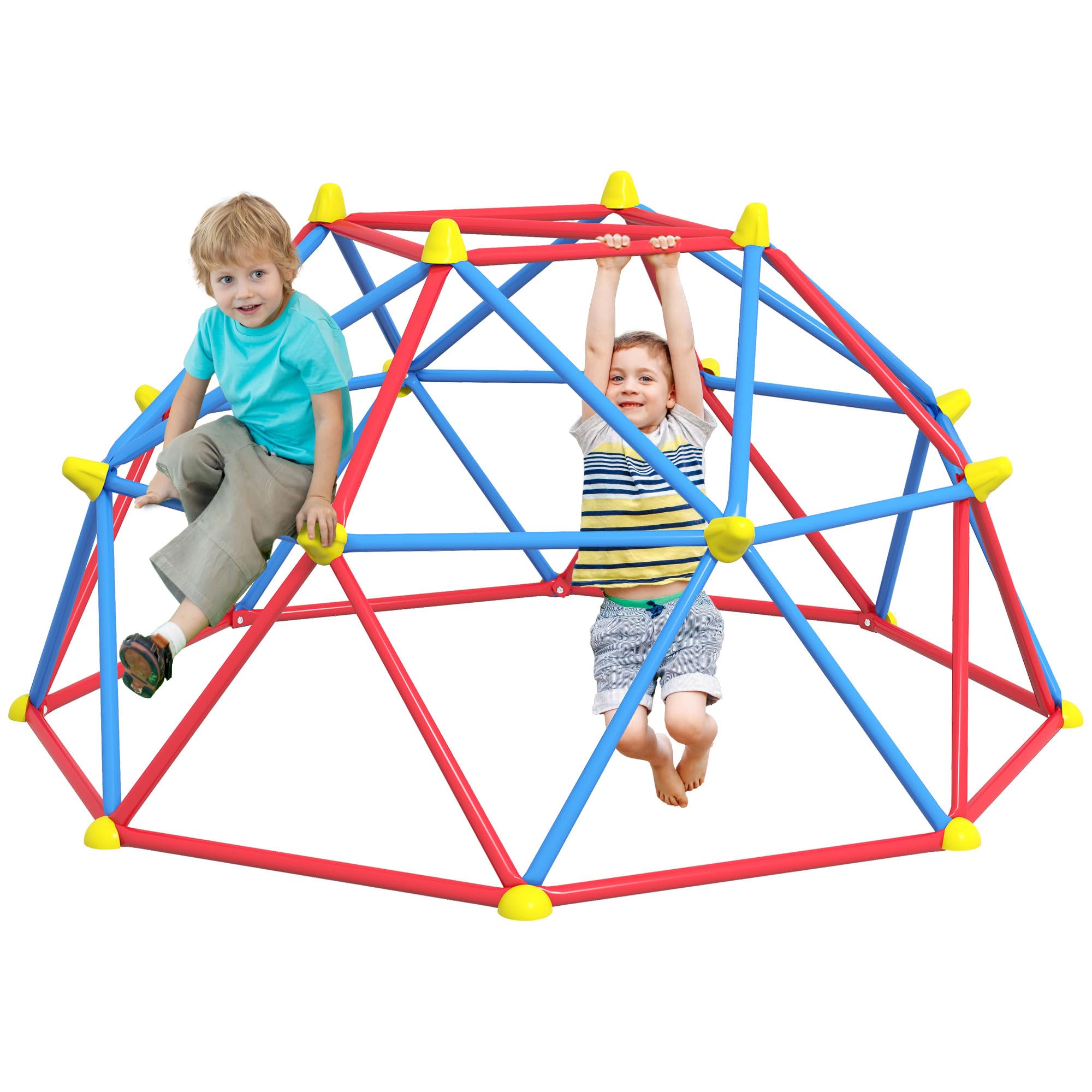 Outsunny Cúpula de Escalada Juego de Cúpula Geométrica Parque Infantil para 3-8 Años con Marco de Metálico Anti-UV Carga 180 kg para Patio Jardín Ø183x90 cm Rojo y Azul