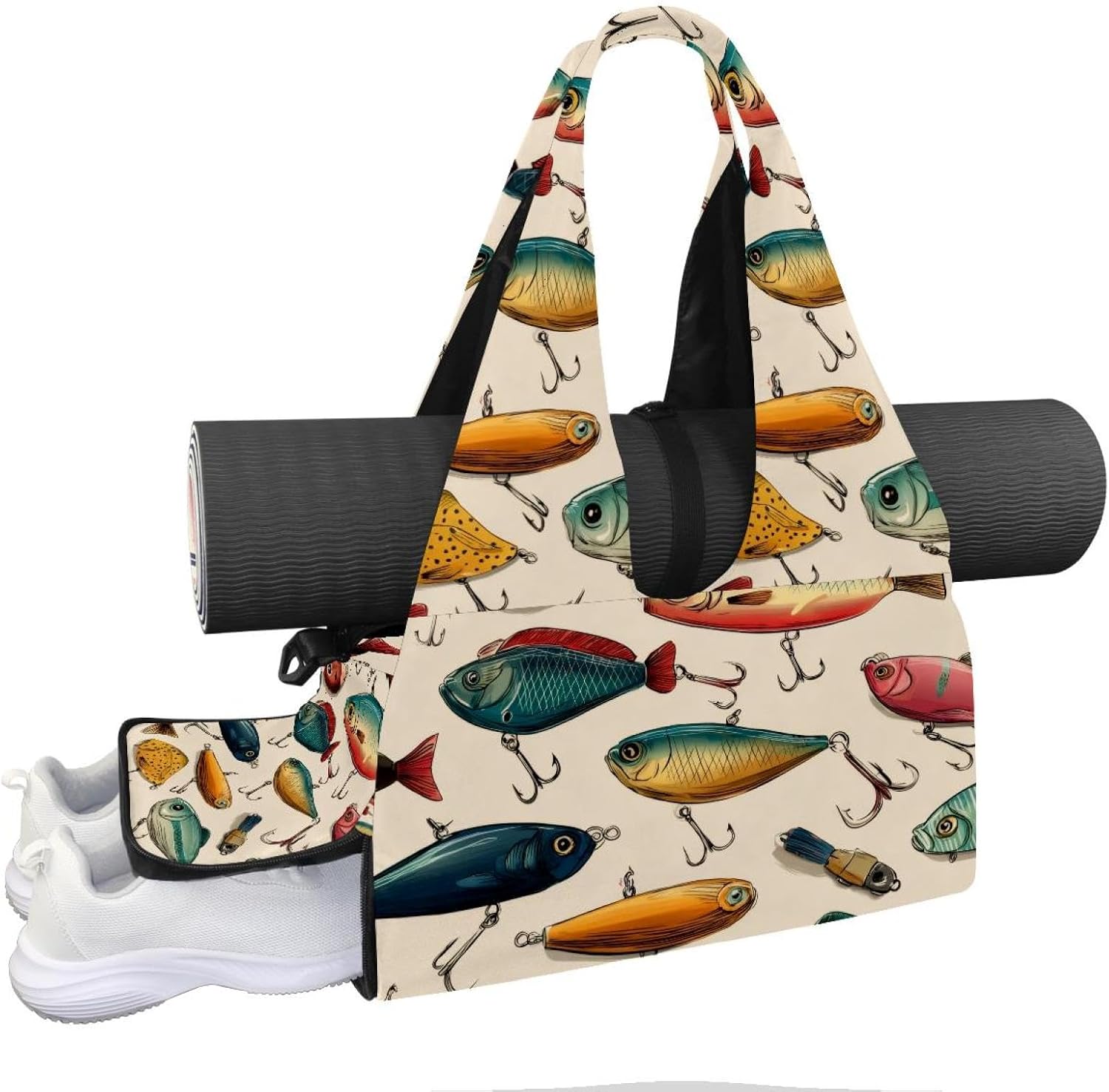 Yoga Mat Bag, Gym Workout Bag with Shoe Compartment, Cactus Flower Pilates Bag for Women, Quick Access Storage Yoga Tote Bag for Sports Travel Office