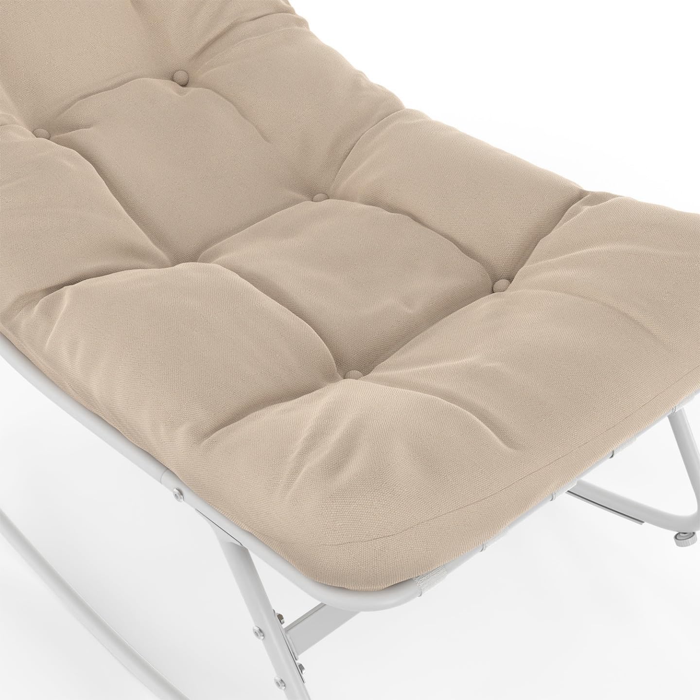 Set di 2 sedie a dondolo da giardino Arona, bianche con cuscini beige