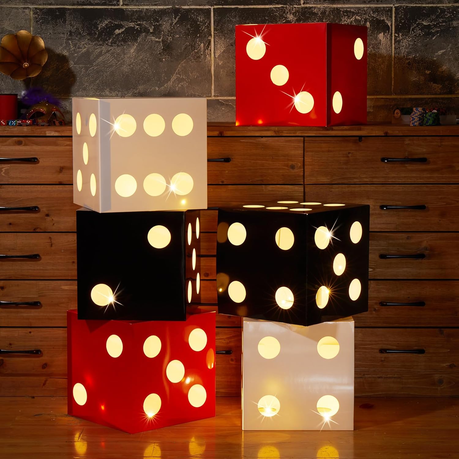 12 Pcs Large Dice Favor Boxes with Light 11.8 Inch Casino Party Decorations Giant Dice Box Jumbo Balloon Boxes Casino Birthday Party Las Vegas Casino Game Night Table Decor