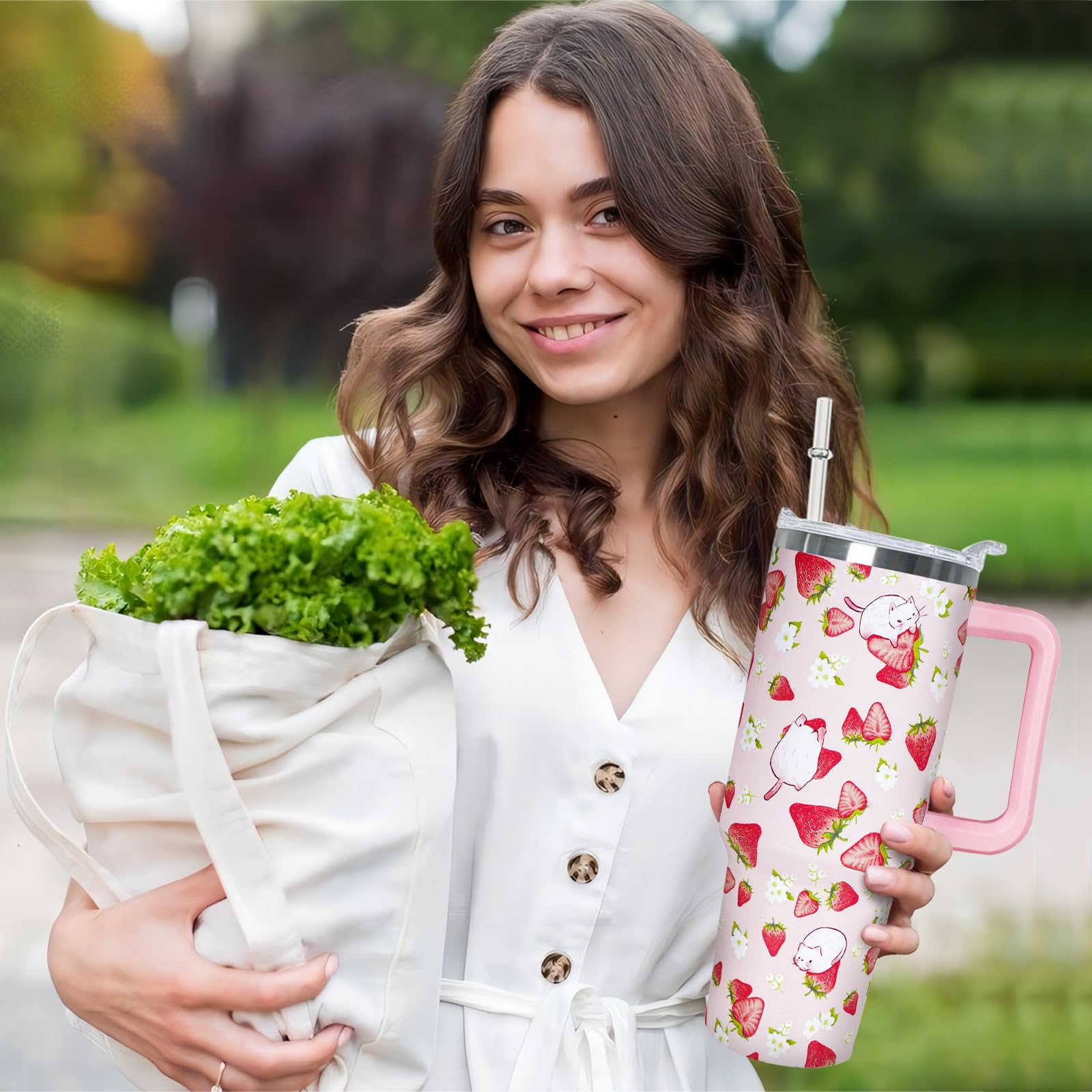 Amazon.com | Mindunm 40 oz Cute Strawberry Print Tumbler