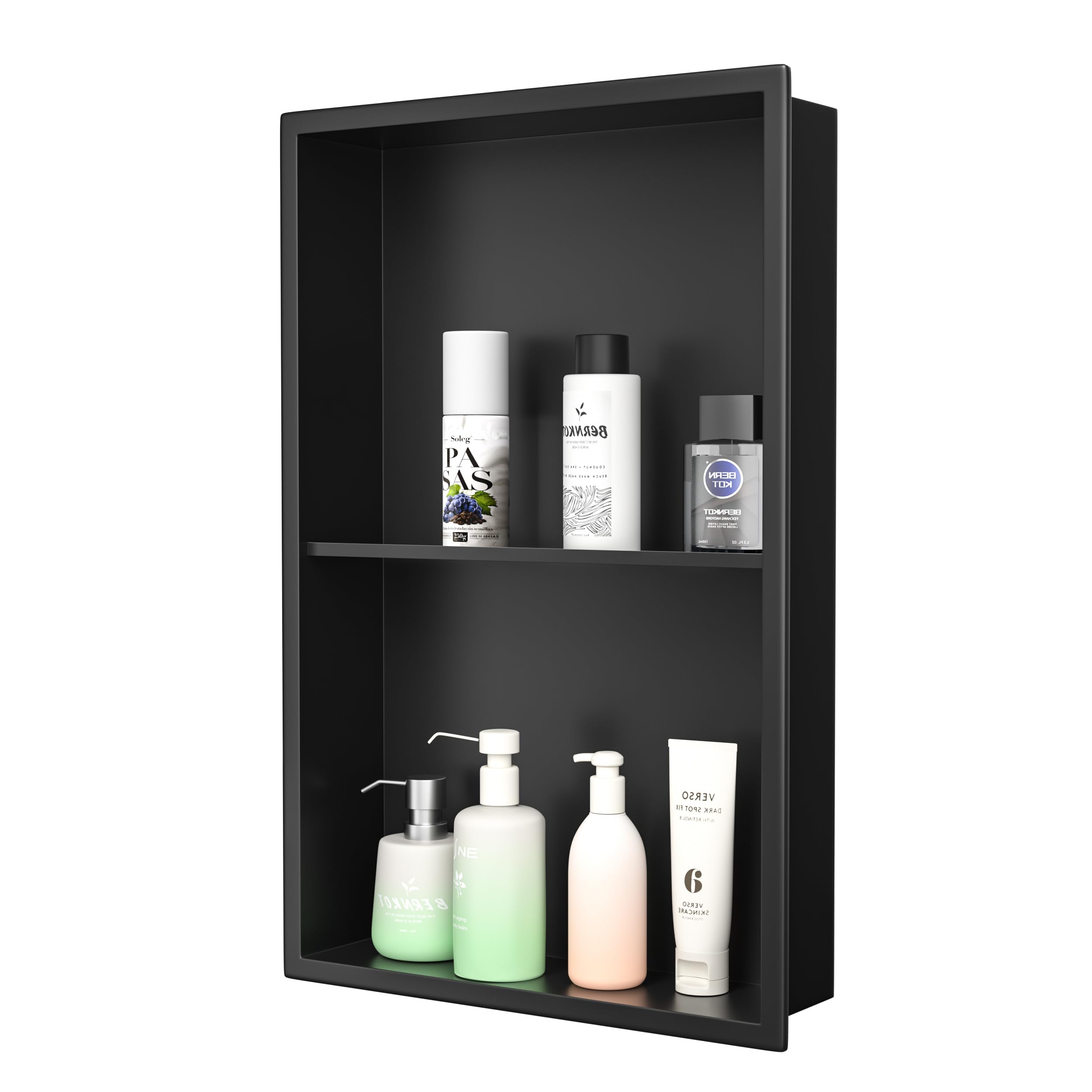 Bernkot Stainless Steel Shower Niche 24"×14" Matte Black with Shelf No Tiled Needed Niche Shower for Bathroom Wall Recessed Shower Box for Bathroom