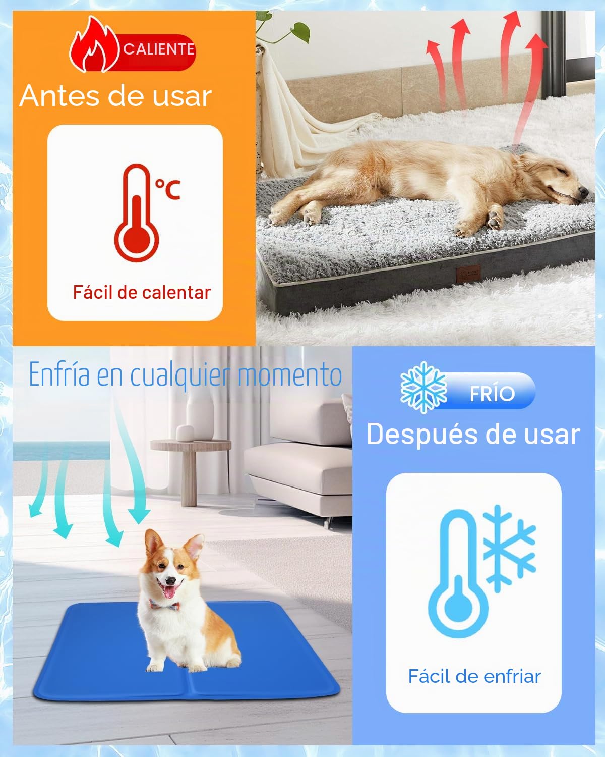 Alfombra Refrescante para Perros y Gatos, Alfombrilla de Gel Autorefrigerante, Cama refrescante Perros, Cama Fria para Perros Verano, colchoneta Fresca para Mascotas pequeños 40 * 50cm