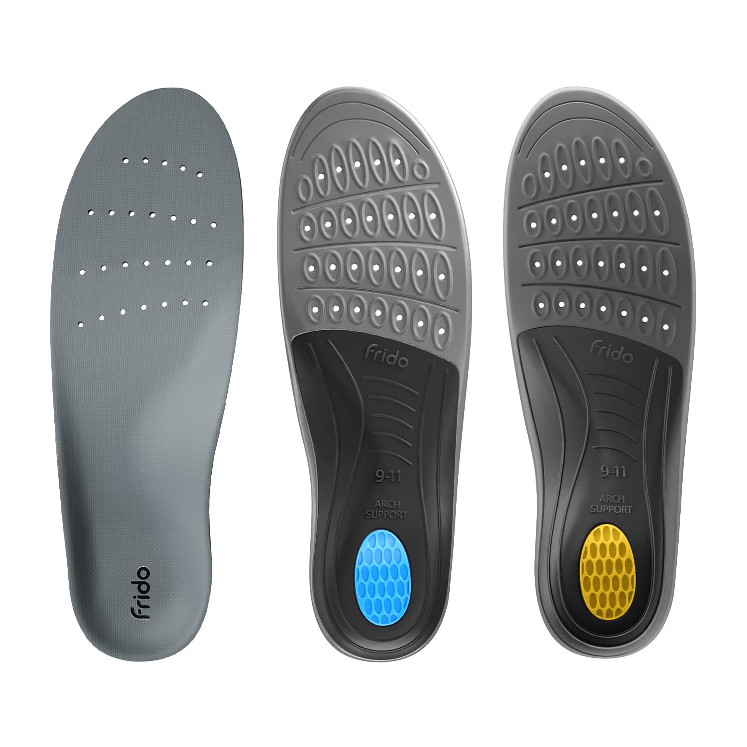 Frido Rigid & Semi Rigid Arch Support Insole for Flat Feet | Relieves Feet Pain | Plantar Fasciitis & Heel Spurs | Orthotic Inserts for Stability | Trimmable Shoe Inserts | Large 9-11 UK | Pack of 2