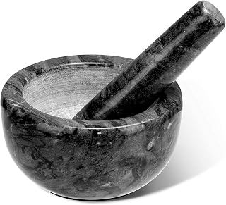 Tera Black Marble Mortar and Pestle Set 4.64 Inch - Compact Spice Herb Grinder Pill Crusher
