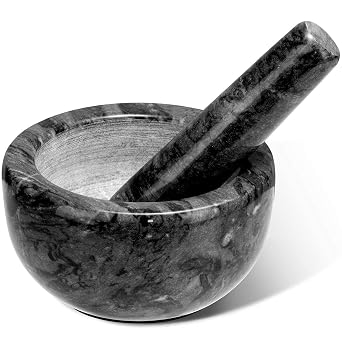 Tera Marble Mortar and Pestle Set Small Bowl Solid Stone Grinder Spice Herb Grinder Pill Crusher Black, Diameter 4.64"