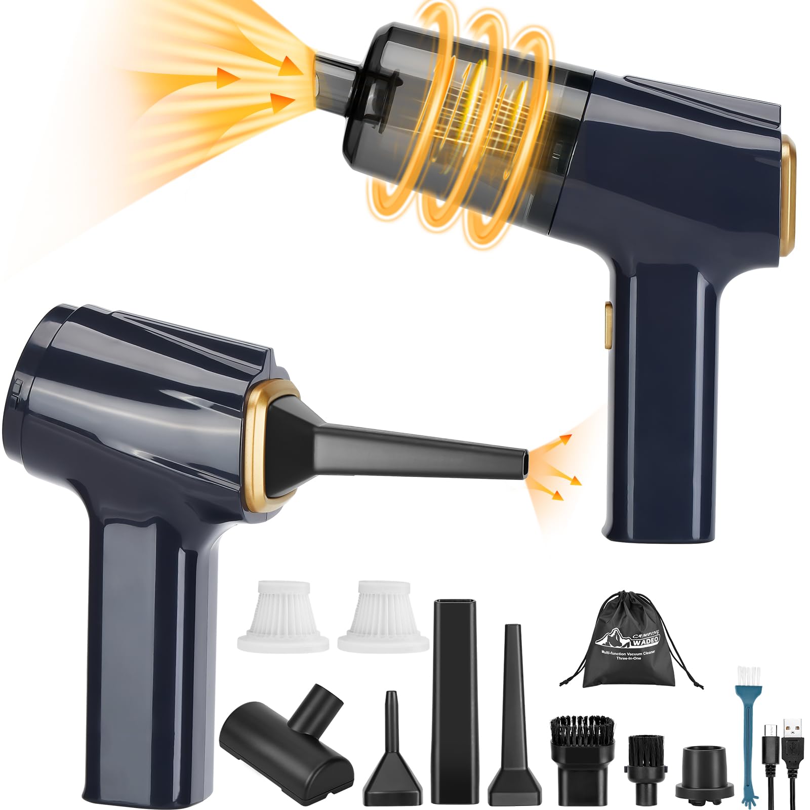 WADEO 12000PA Aspirapolvere Portatile con Motore Brushless e Ultra Aspirazione, Aspirapolvere per Auto Aggiornato con Luce LED, Mini Aspirapolvere Senza Fili 3 in 1 Power Bank per Auto, Casa, Tipo C