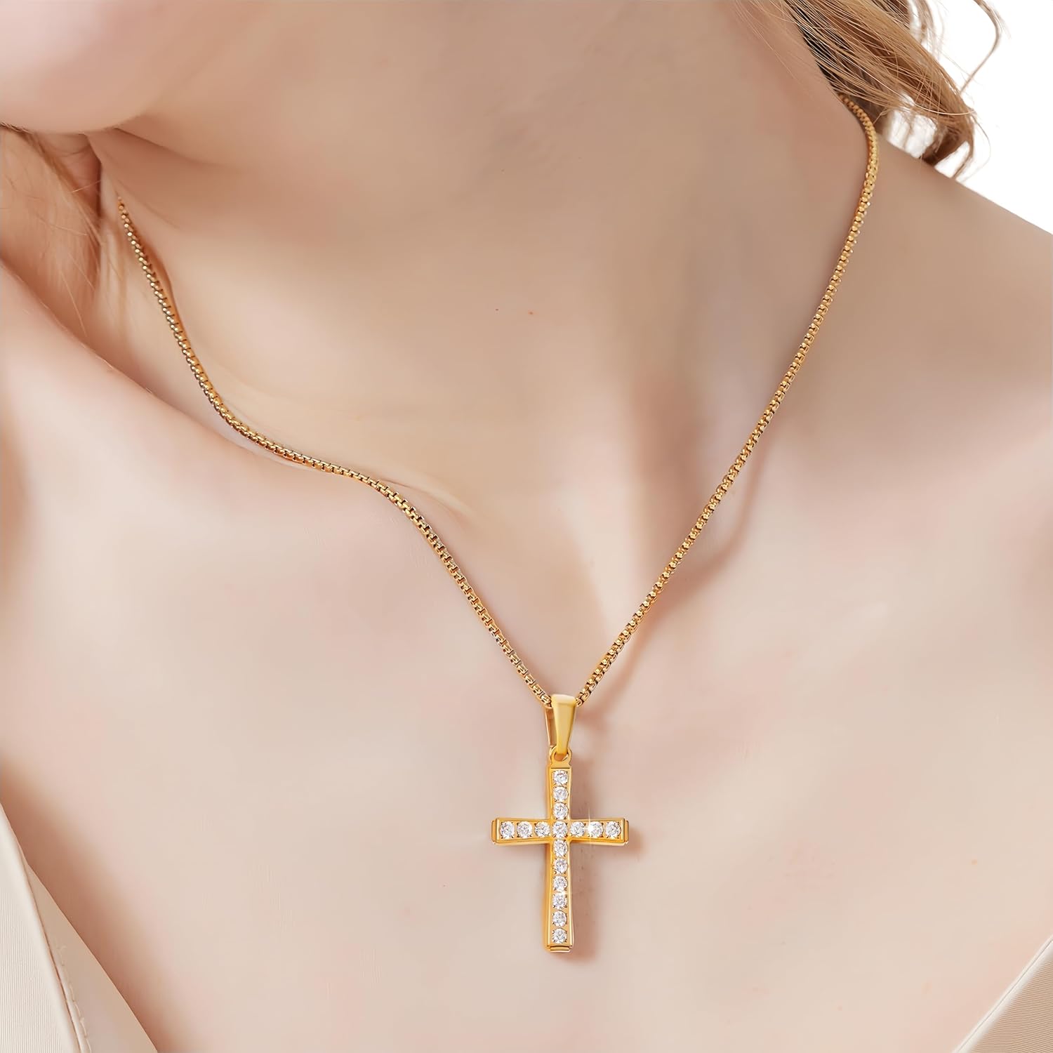 Gold Cross Necklace for Women Diamond Necklace for Women Sparkling Cubic Zirconia Pendant 18K Gold Plated Cross Pendant Religious Jewelry with Diamond Birthday Gift Christian Gifts for Her - Image 3
