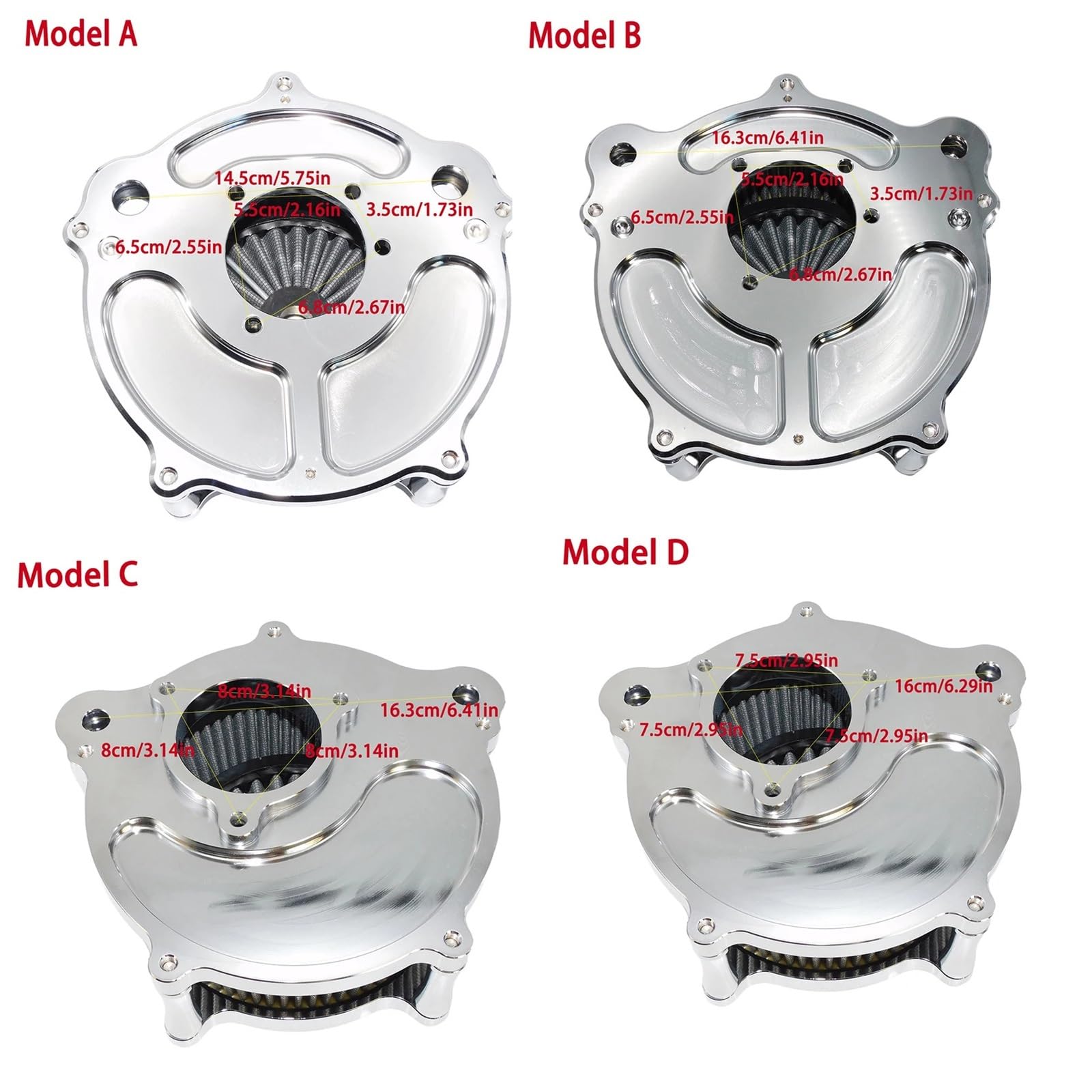 Montaż uniwersalny Filtr powietrza motocyklowy chromowany Filtr powietrza pasuje do Harley Sportster Touring Street Road Electra Glide Softail Dyna(Air Cleaner C)
