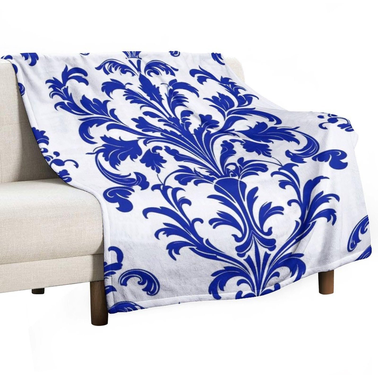 Elegant Blue Floral Pattern Throw Blankets for Couch,Super Soft Fleece Blanket Plush Throw and Blanket Cozy Fuzzy Bed Blankets Microfiber Flannel Blankets for Bed, Sofa-50