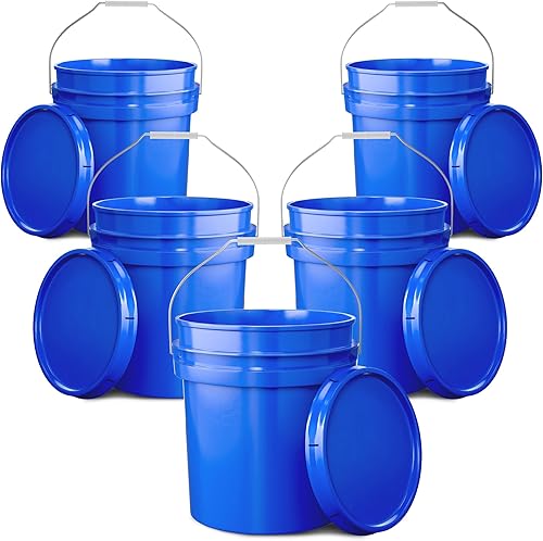 Vista 28 de EconoHome Contenedor de cubo amarillo de 5 galones con tapa, asas de metal con agarre de plástico para un fácil transporte, fácil de apilar