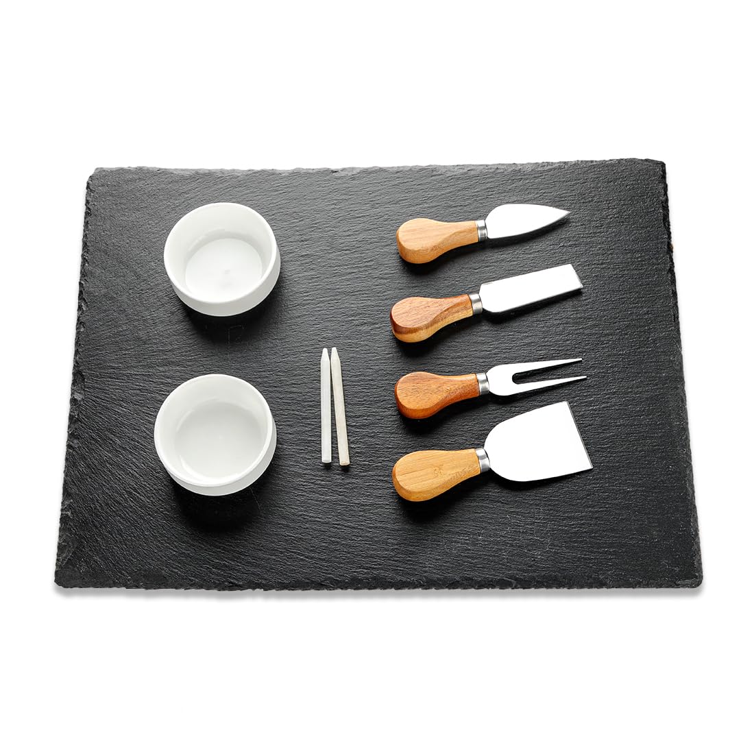 WLWNWFT 16 X 12 Inch Slate Cheese Board Large Slate Board Set Slate Stone  Board Slate Cheese Tray Serving Tray With Knives Forks, Ceramic Bowls 