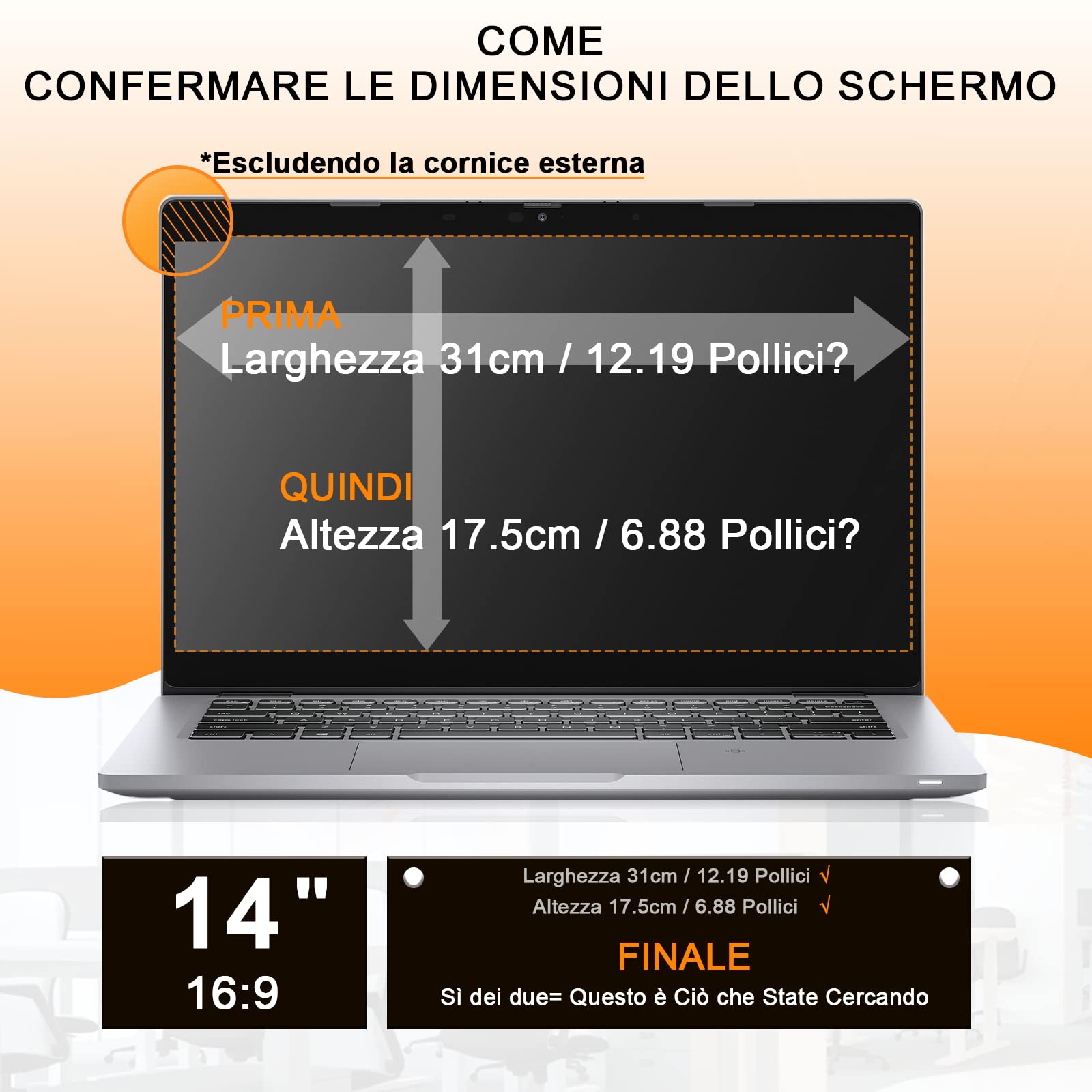 Filtro Privacy 14 Pollici, Rimovibile Filtro Privacy Schermo, Pellicola Privacy Filter Compatibile con HP/Dell/Acer/Lenovo/Thinkpad/Samsung/ASUS/Sony, Anti Glare Pellicola Privacy PC per 16:9 Laptop