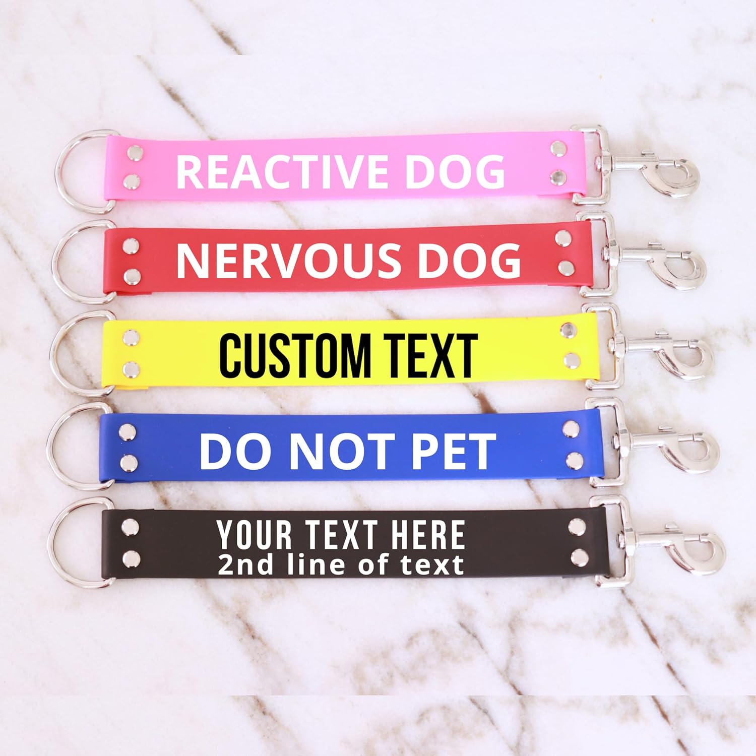 Custom Leash Extension Wrap Double-Sided Warning Sign Durable Vegan Leather Heavy Duty Waterproof Medical Condition ID Notice Sleeve Reactive Dog