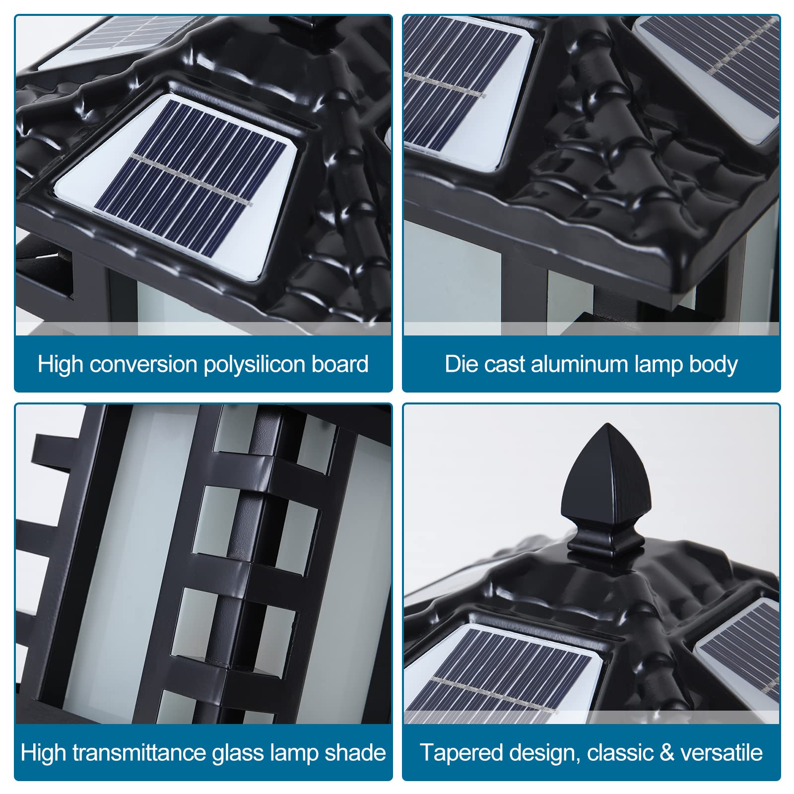 Farolas Solares Exteriores Impermeables para Postes, Farolas De Columna, Luces Exteriores para Patios, Luces De Pilar De Aluminio con Control Remoto para Cercas, Terrazas Y Patios.