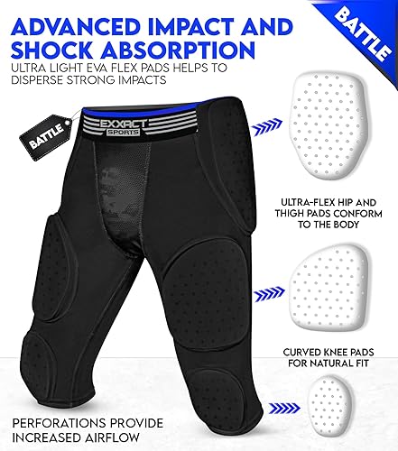 Miniatura 20 de Exxact Sports Battle - Faja de fútbol con 7 almohadillas para hombres y niños con bolsillo para tazas, pantalones cortos de compresión acolchados