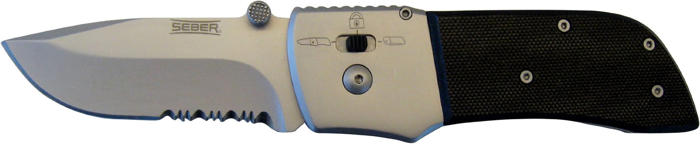SEBER RK1125CP Serrated Drop Point Polished Ratcheting Knife