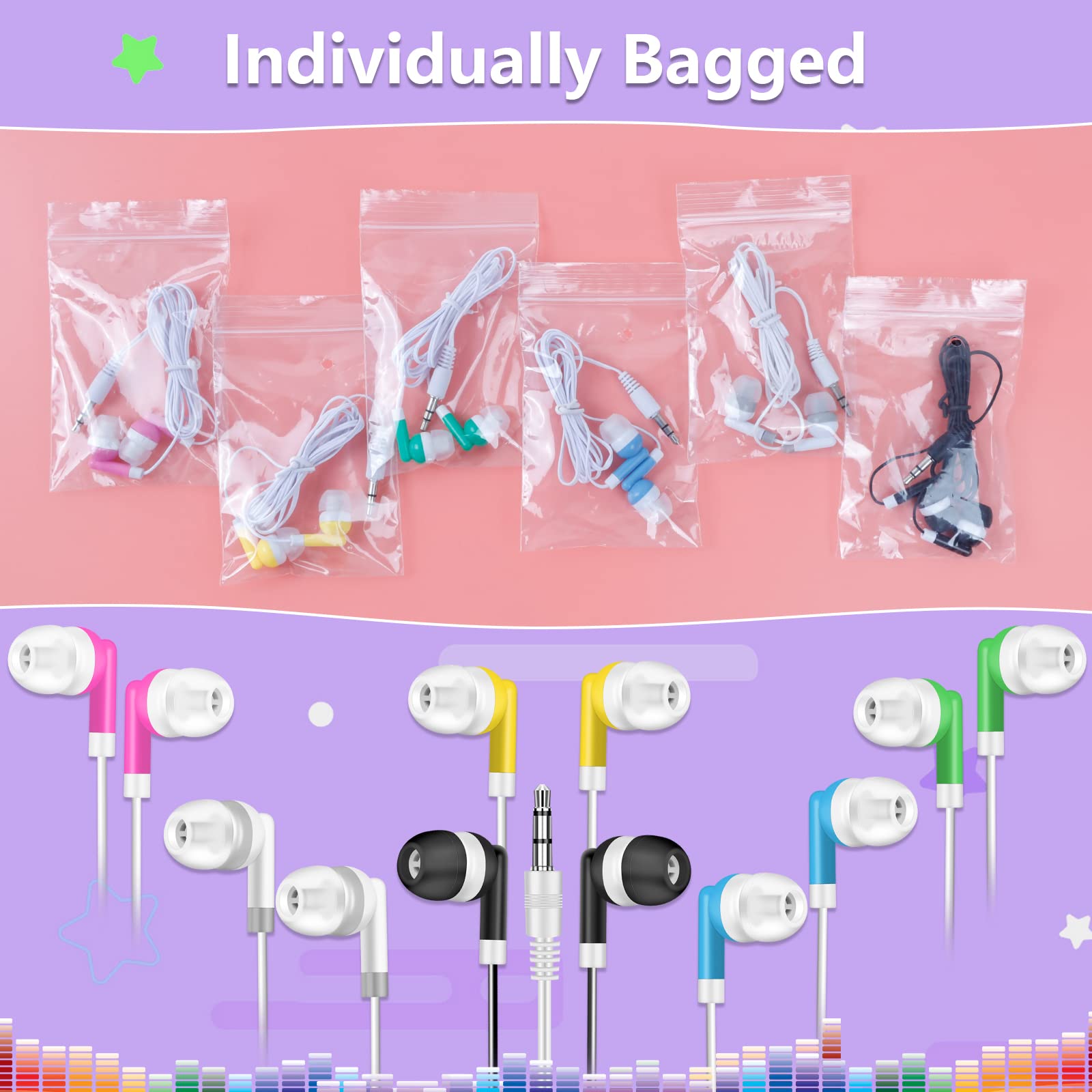 Bulk Auricolari per bambini per studenti in classe confezione da 200 cuffie cablate in ear auricolari per biblioteca scolastica all'ingrosso auricolari per Chromebook Laptop PC jack da 3,5 mm
