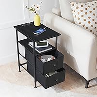 Vista 9 de HOOBRO End Table with Charging Station, Narrow Side Table, Nightstand with 2 Non-Woven Drawers, Slim Sofa Side Table, for Small Spaces, Living Room