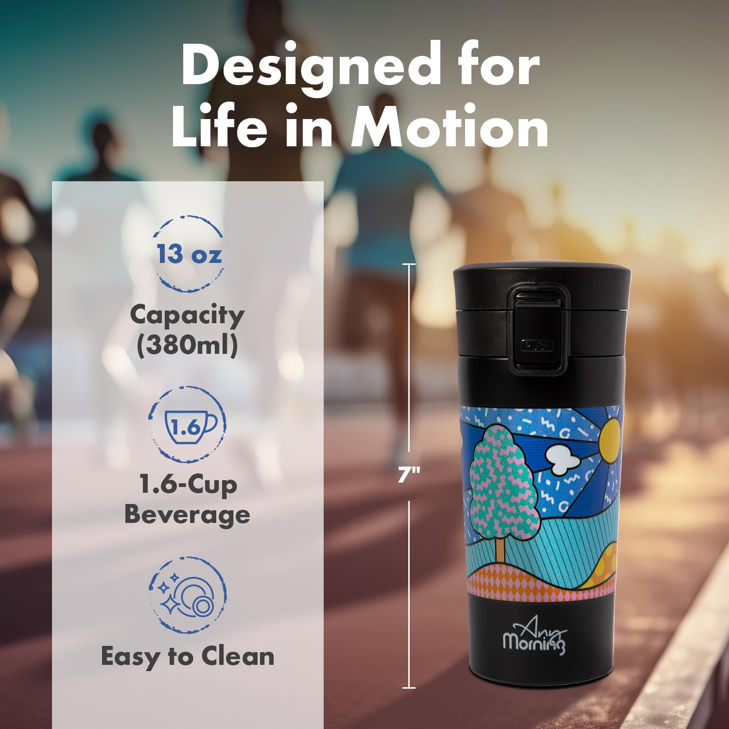 Any Morning 380 ml Paslanmaz Çelik Termos Mug, Çift Katmanlı, Sızdırmaz Kapaklı, Siyah BA21522