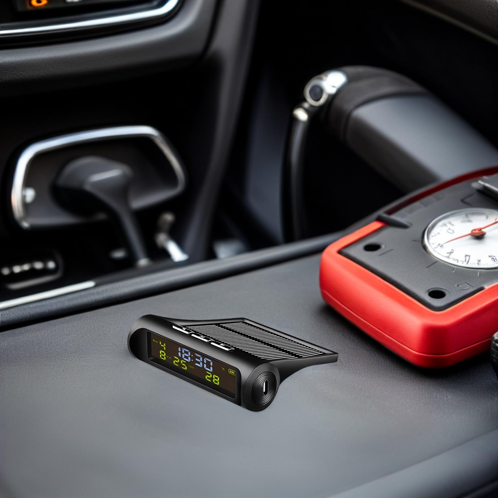 PLAFOPE Reloj Digital para Coche de Salpicadero Termómetro Solar Automático Medidor de Temperatura Reloj Multifuncional para Salpicadero de Coche