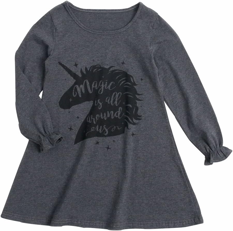 Vimuntado Unicorn Girl Dress Cartoon Dresses Long Sleeves Party Cotton Girls Clothing