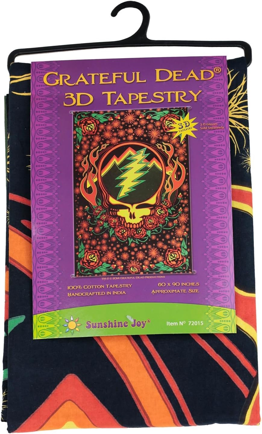 Sunshine Joy Grateful Dead 3D Steal Your Face Scarlet Fire Tapestry Tablecloth Wall Art Beach Sheet Huge 60x90 Inches - Amazing 3D Effects,Multi