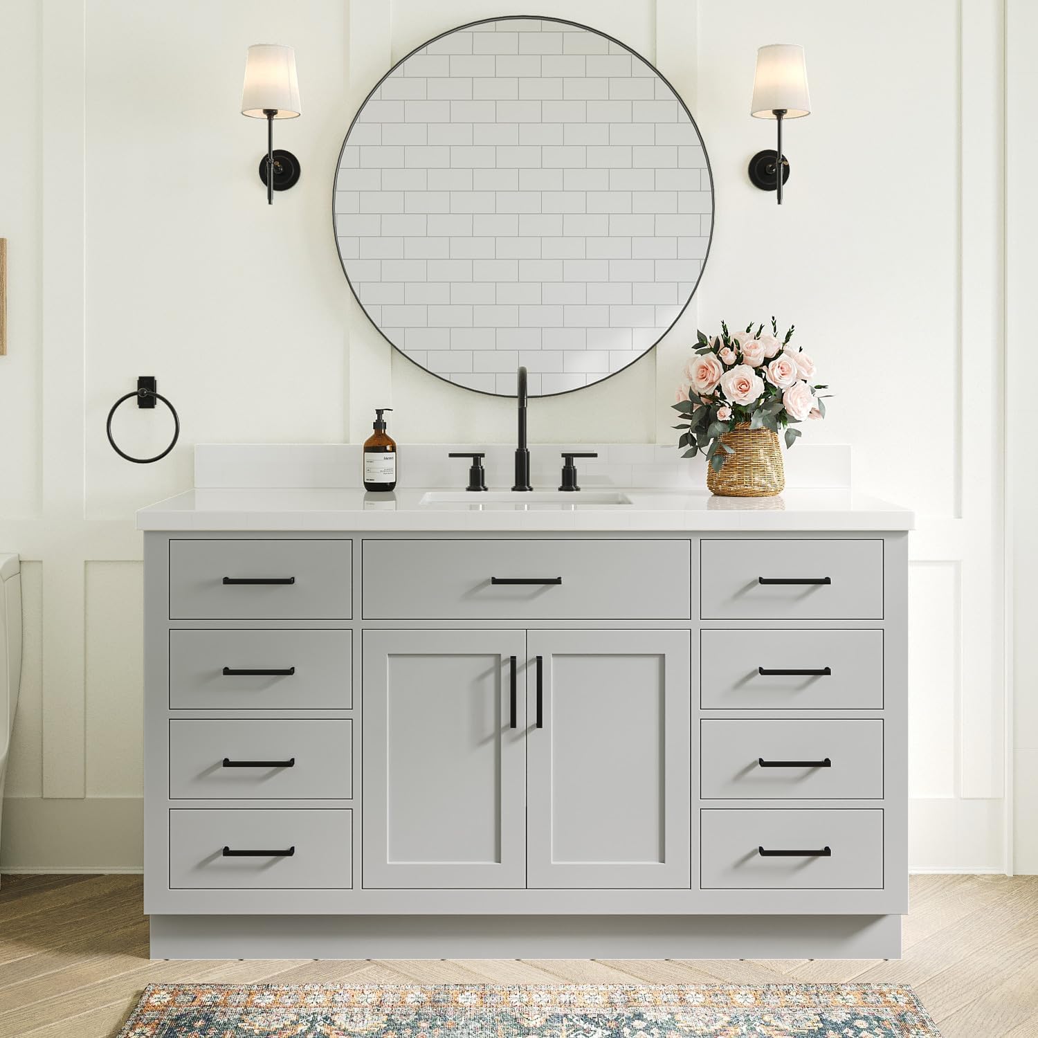 Amazon.com: ARIEL Bathroom Vanity 61" Grey with 1.5" Edge Pure White ...