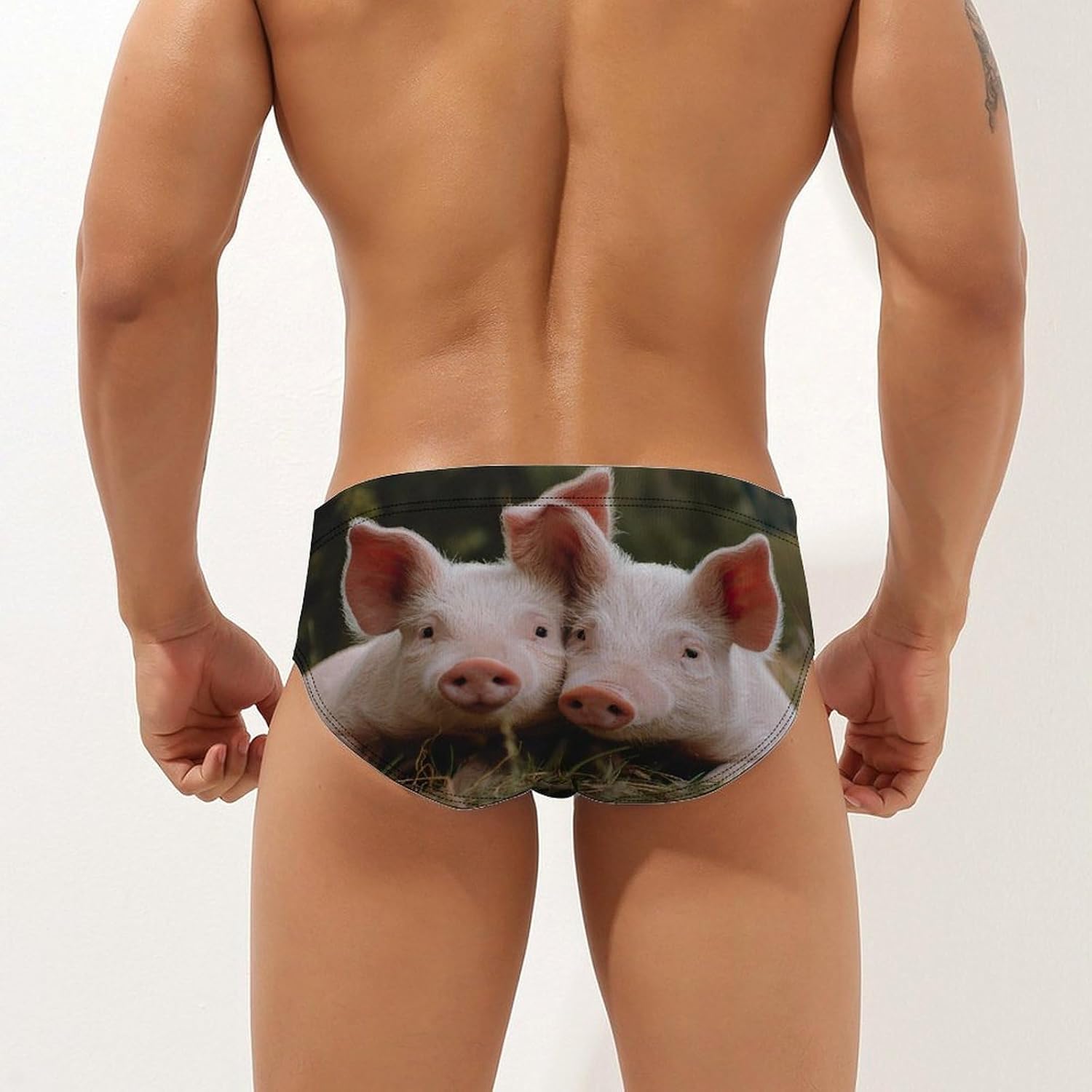 Pigs Cute Piggy Men's Swimsuit Brief Sexy Bikini Briefs Retro Printed Swimwear Quick Dry Swimming Trunks 3X-Large