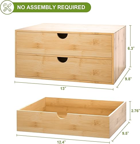 Miniatura 3 de Organizador de cajones de escritorio de bambú, organizador de escritorio grande con cajones, caja de organización de almacenamiento de mesa para