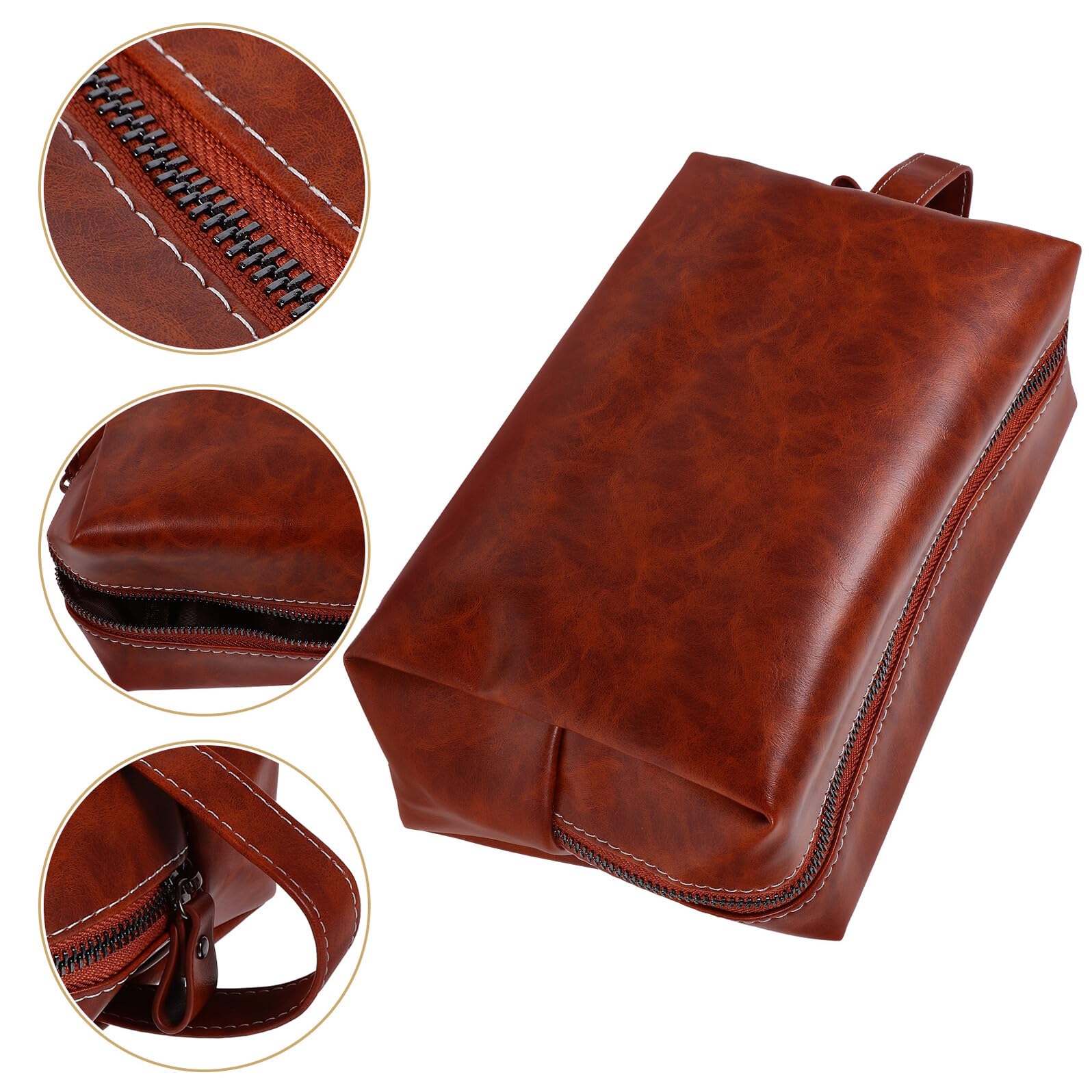 Zerodeko Vintage PU Leder Kulturtasche Herren Große Kapazität Reise Kosmetiktasche Tragbar Leicht Robust Wasserabweisend für Business Outdoor Camping